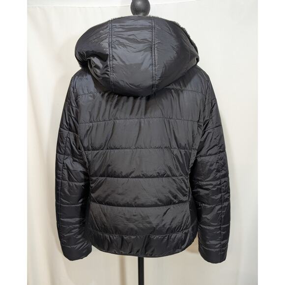 Save The Duck Laila Reversible Faux Fur Puffer Jacket Black Size M - Picture 3 of 9